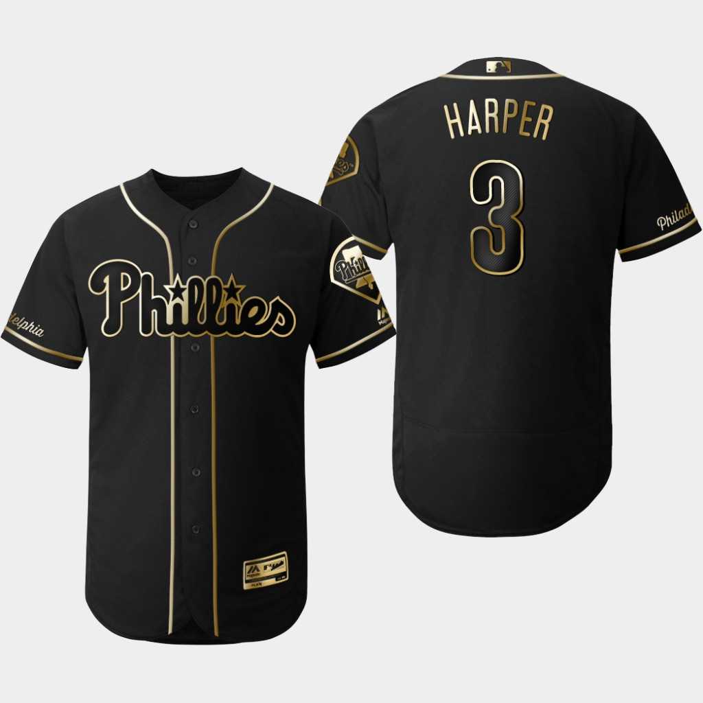 Phillies 3 Bryce Harper Black Gold Flexbase Jersey Dzhi,We sell and wholesale Phillies 3 Bryce Harper Black Gold Flexbase Jersey Dzhi on line form chian!